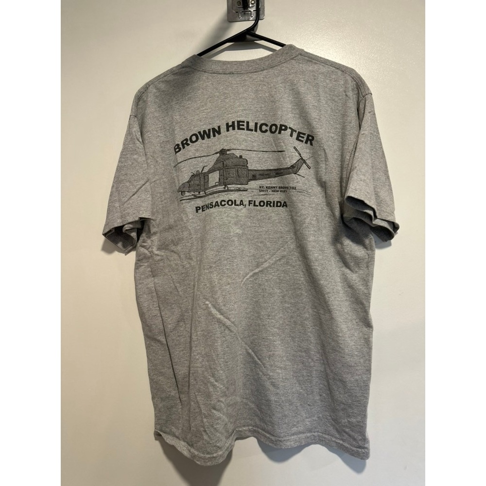 Anvil Brown Helicopter Pensacola Florida Graphic T-Shirt Sz:L Gray Military Tee